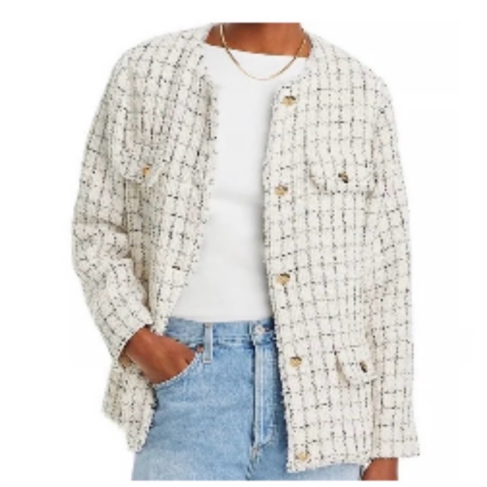 ANINE BING 💖 Cream Tweed Blazer with Black Windowpane Print Sz M